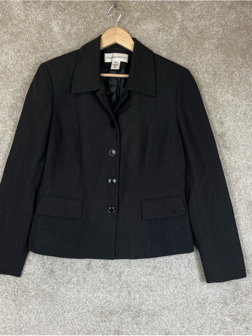 Jones New York Suit Jacket Womens 8 Black Button Front Lined Blazer- 4631